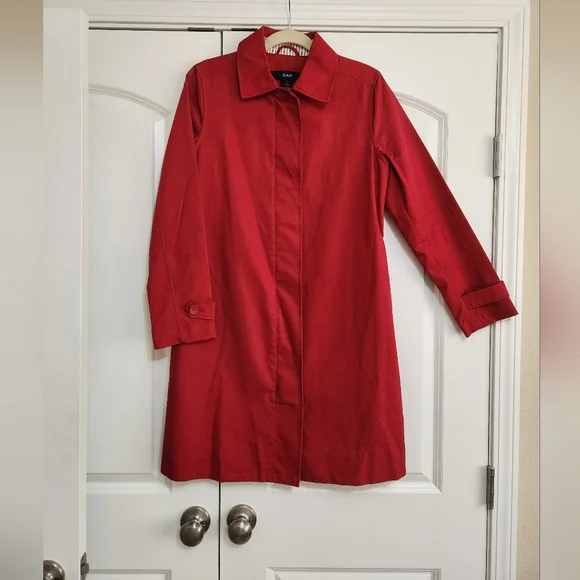 GAP Vintage Y2K Red Trench Coat size SMALL - Picture 2 of 8